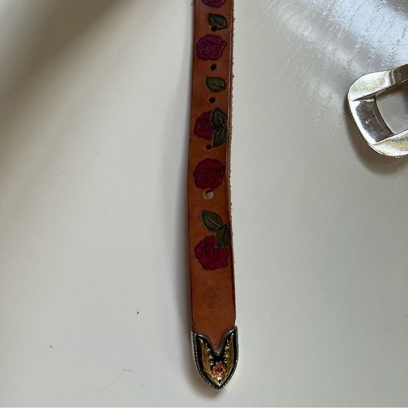 Western Belt Stamped Leather Personalized Margine Roses Cowgirl Rodeo Size XL - Picture 7 of 9